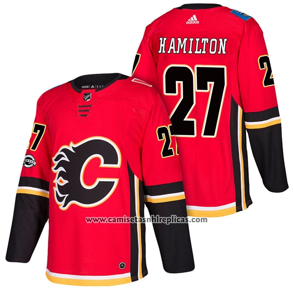 Camiseta Hockey Calgary Flames 27 Dougie Hamilton Primera Autentico 2018 Rojo